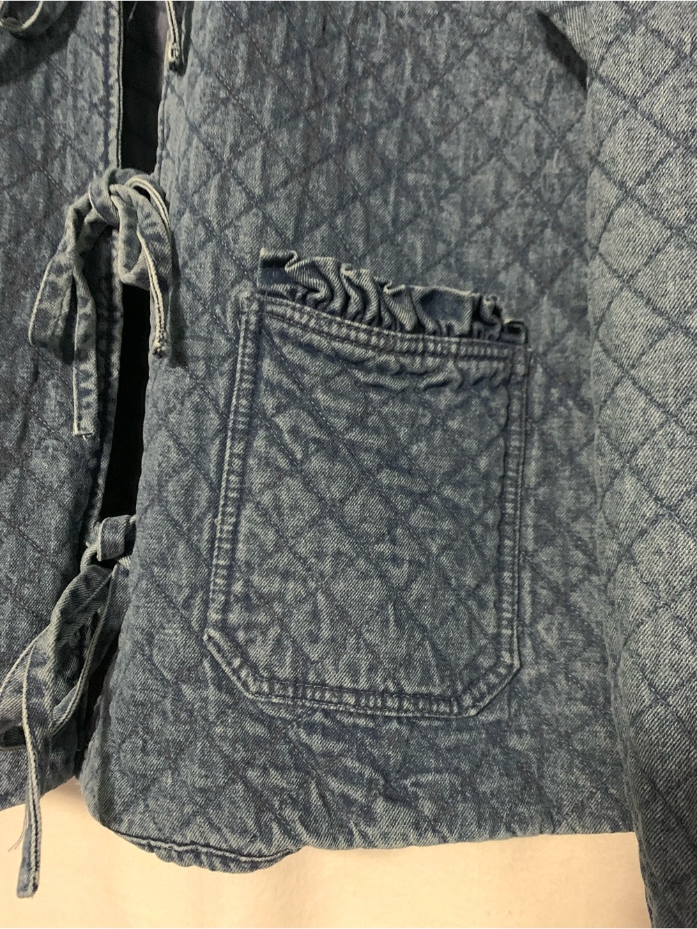 Anthropologie Avec Les Filles Quilted Denim Jacket Ruffle Tie Front XL 16/18 - Picture 6 of 10
